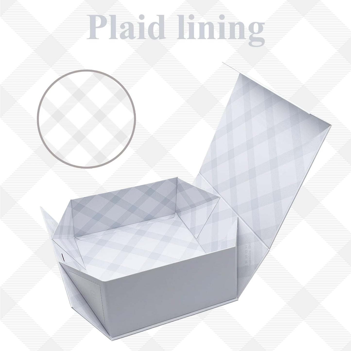 Tekhoho White Large Gift Box 33.5x27x12.5 cm, Premium Present Box with Magnetic Lid and Ribbon for Holidays Wedding Birthday Gift Packaging, Plaid Lining