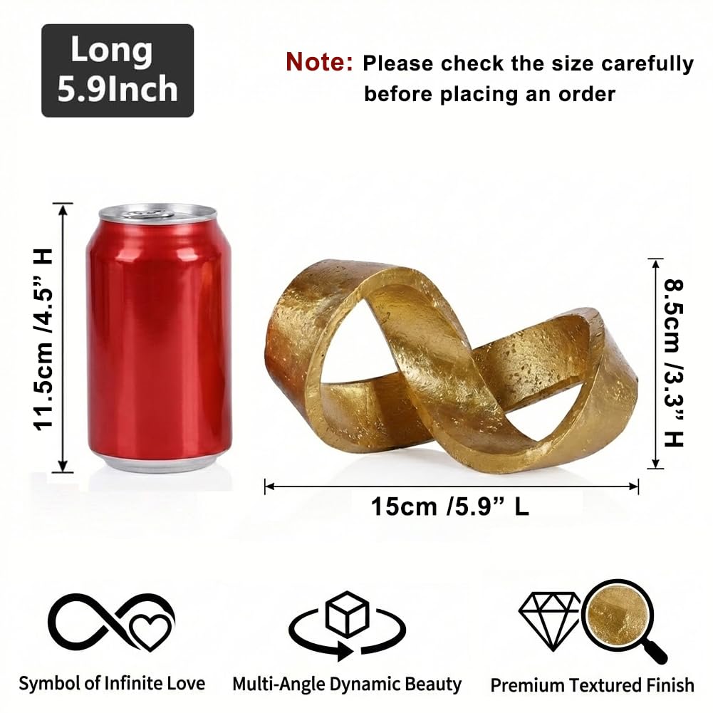Modern Infinity Knot Sculpture - Gold Knot Home Decor, Multi-Angle Statue for Shelves, Coffee Table, Bookshelf, Living Room, Office, Resin Geometric Decorative Accent, Abstract Art Knick Knacks Gifts