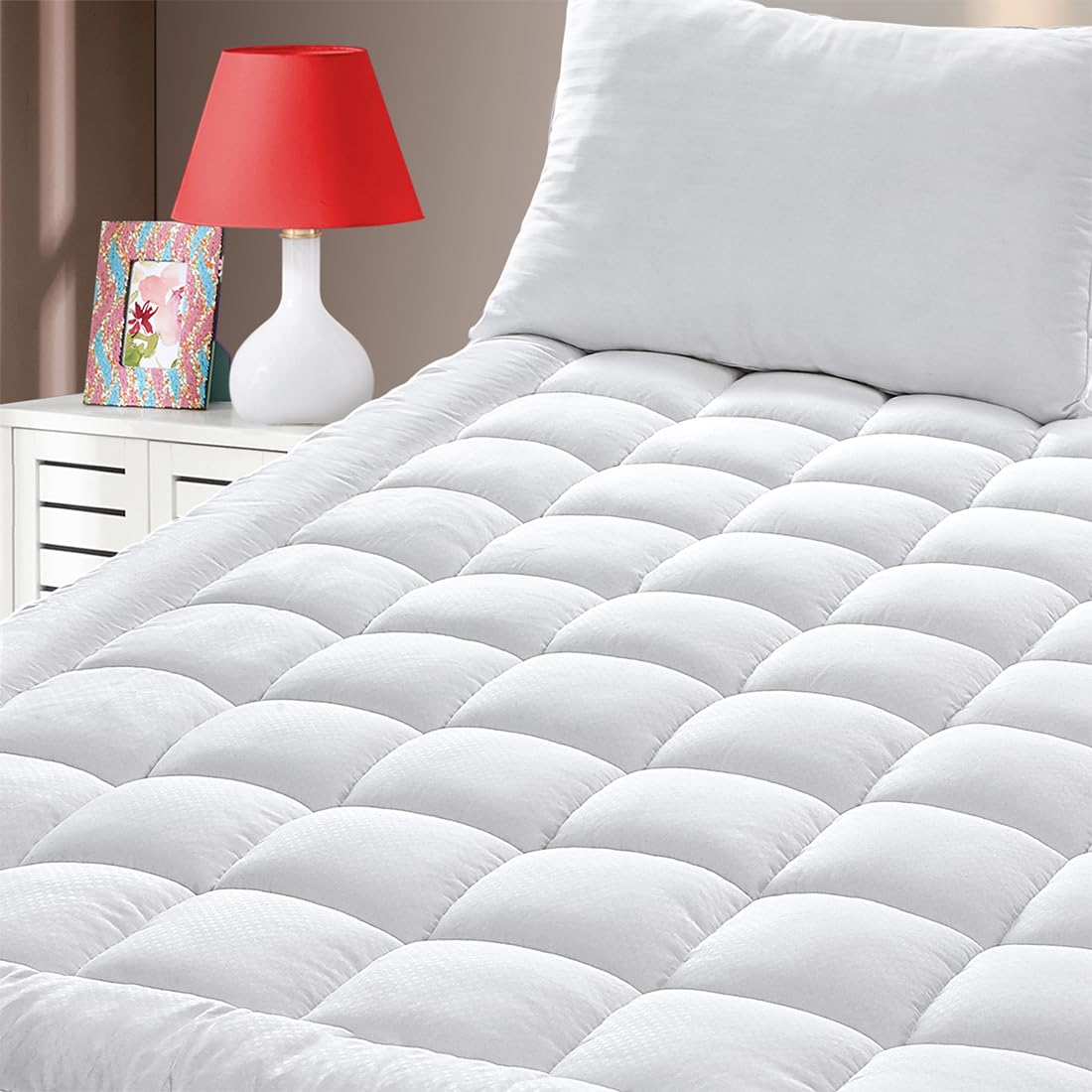 GERHOME California King Size Quilted Fitted Mattress Pad Cover with Deep Pocket Fitted 8" - 21", Ultra Soft and Comfortable, Breathable (White, California King)