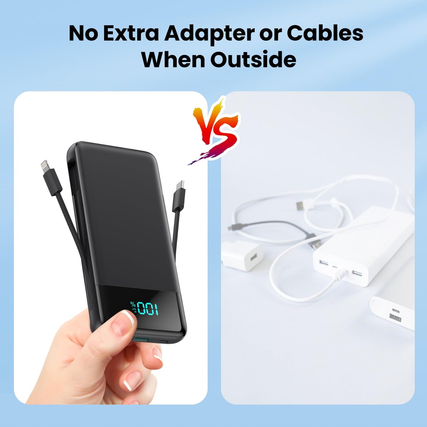 Portable Charger for iPhone with Built in Cables and Wall Plug,Upgraded 13800mAh Fast Charging USB C Power Bank,4 Outputs Travel Essential Battery Pack Compatible with iPhone 15/14/13,Samsung-Purple