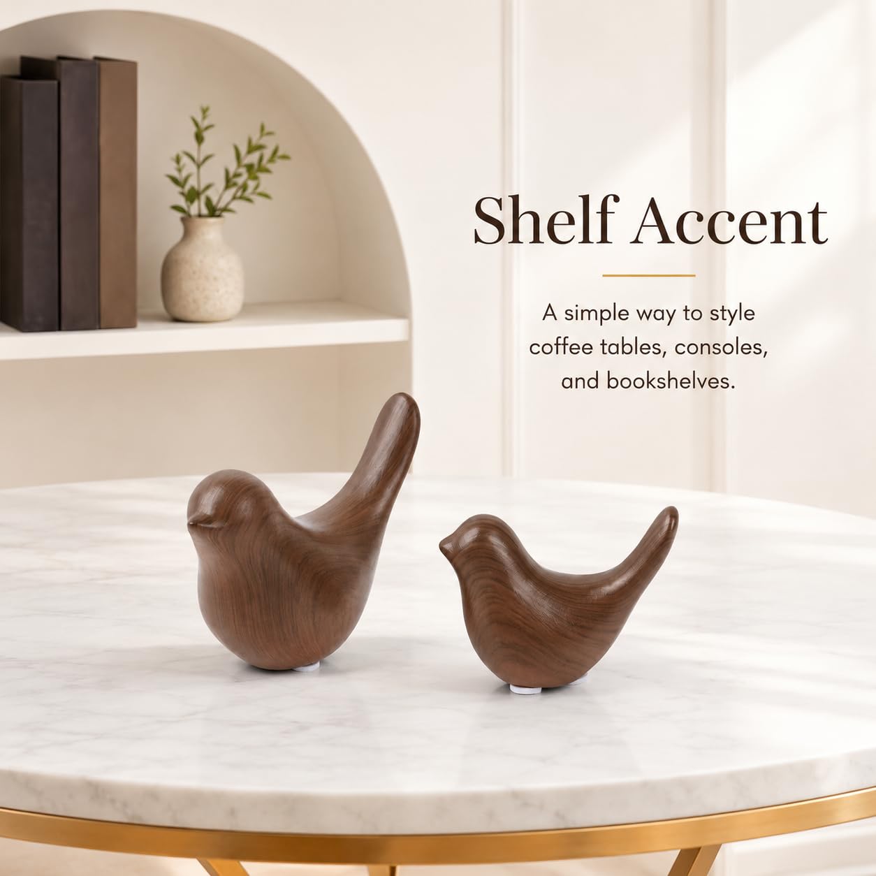 WhimWove 2 Pcs Ceramic Bird Figurines with Dark Wood Grain Look, Small Bird Statues for Home Decor, Modern Animal Sculptures, Shelf Decor, Bookshelf Decor, Tabletop Decorations for Living Room Office