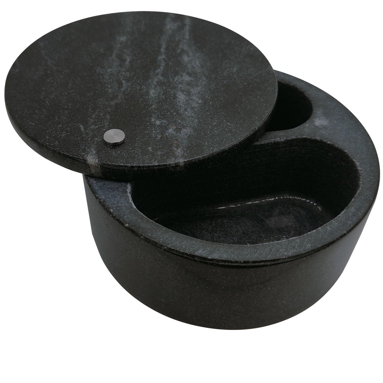 Kerixi Marble Salt Cellar and Storage Box with Two Compartments Salt Box with Swivel Lid for Storing Spice (Black)
