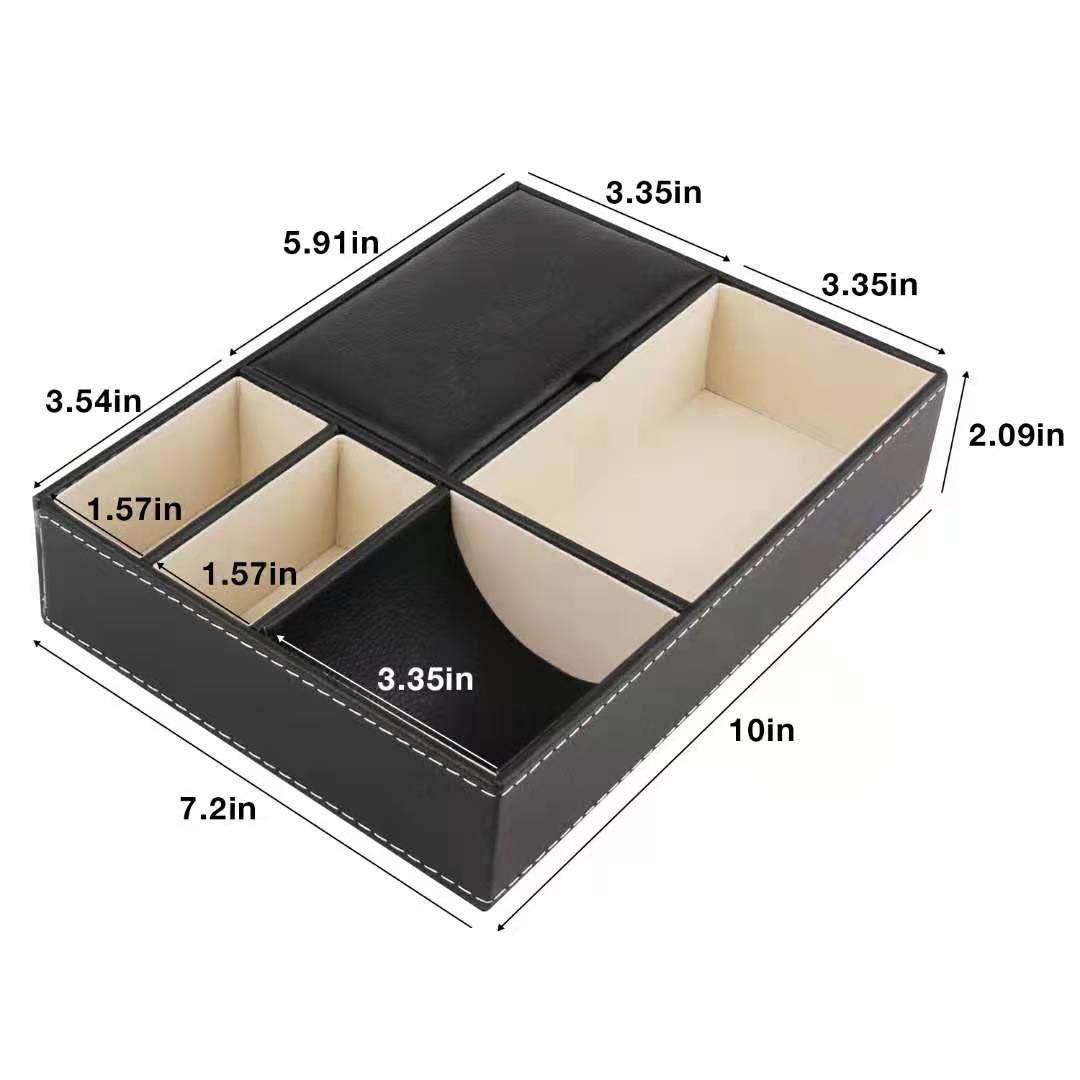 Baoyun Mens Valet Tray Organizer, Mens Jewelry Box, Nightstand Organizer for Men with 5 compartments, Faux Leather Key Tray for Entryway Table, Bedside Storage for Watch, Coin, Phone Gifts for Men