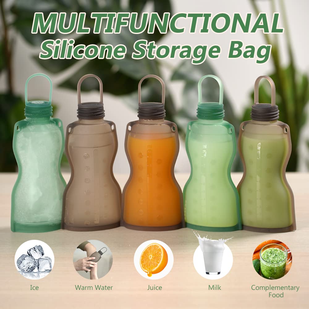 haakaa Silicone Breast Milk Storage Bag 9 oz- Reusable Milk Collector Freezer Bag for Breastfeeding Mom - Baby Food Storing Yummy Pouch - Breast Pump Bag -Leakproof - 5 Count
