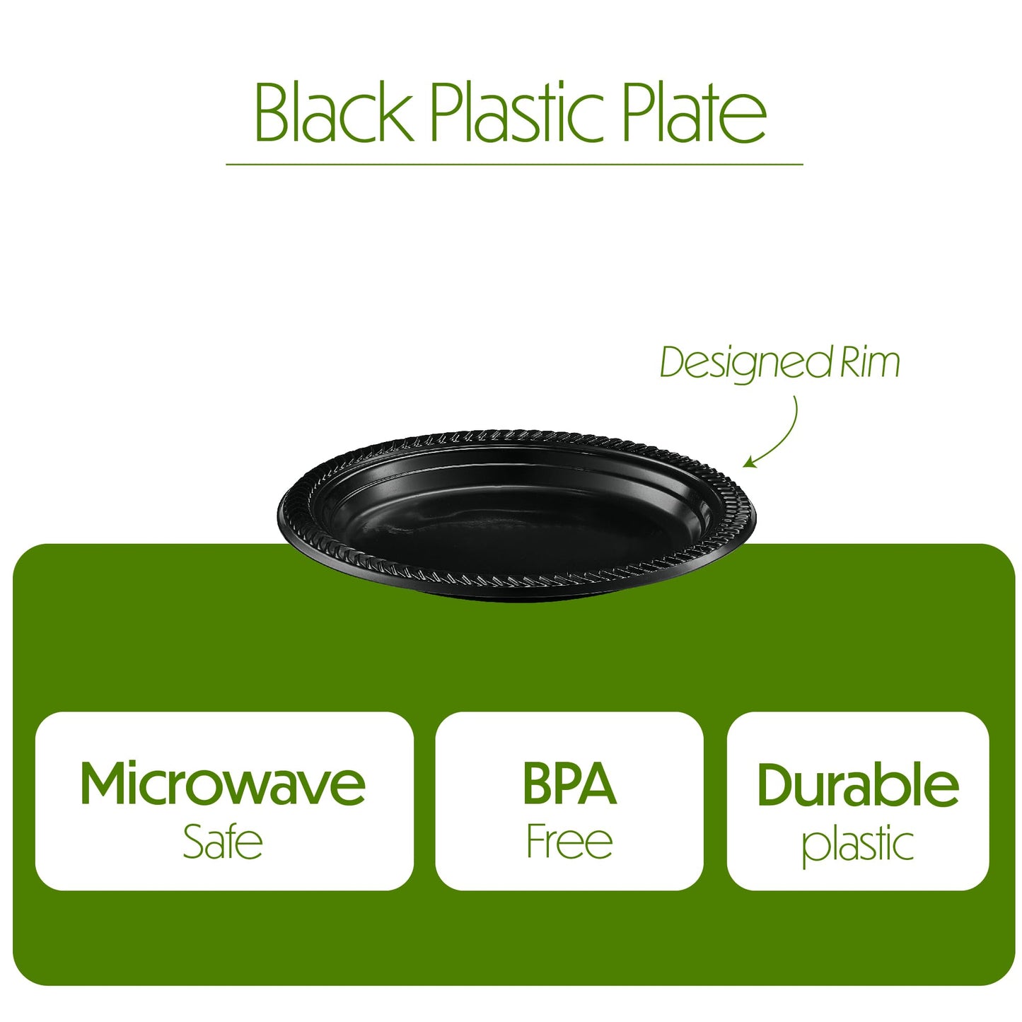 PLASTICPRO 100 PCS Black Plastic Plates Light Weight 7 Inch Plastic Dinner Dessert Appetizer Plates Black Plates Disposable for Party and Wedding