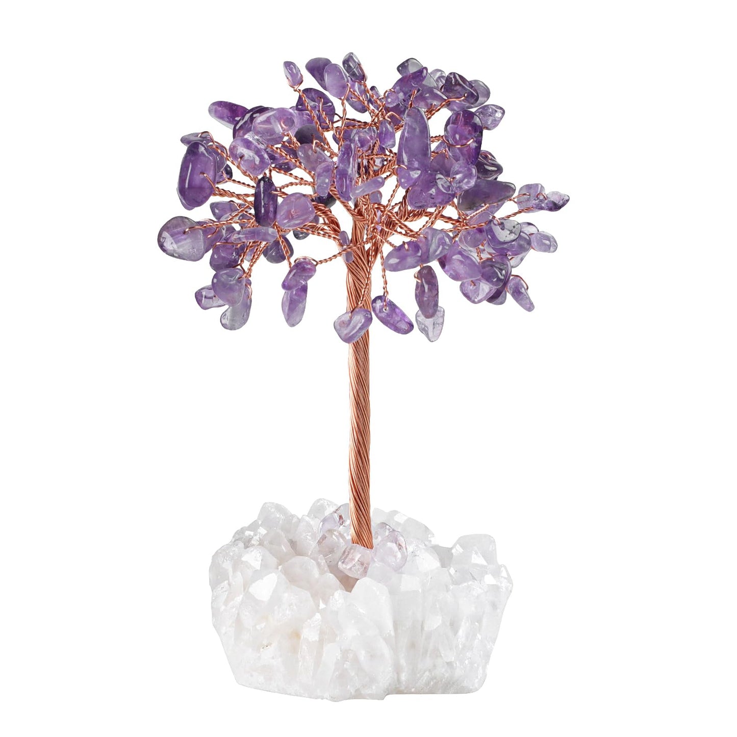 dssmboom Healing Amethyst Crystal Tree on Raw Rock Crystal Cluster Base for Home Office Decor, Handmade Feng Shui Stone Money Tree Bonsai for Wealth and Good Luck