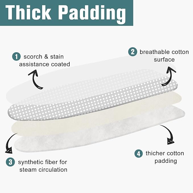 Ironing Board Cover and Pad 15" x 54", 4 Layers Extra Thick Iron Board Cover