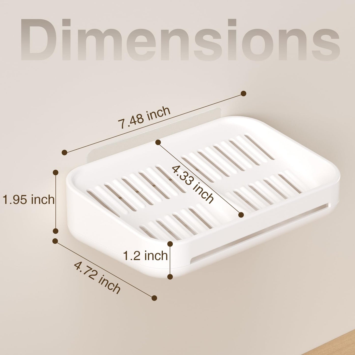 HAVICATO Soap Dish with Raised Ridges for Self-Draining, Wall-Mount or Countertop, ABS Plastic, White