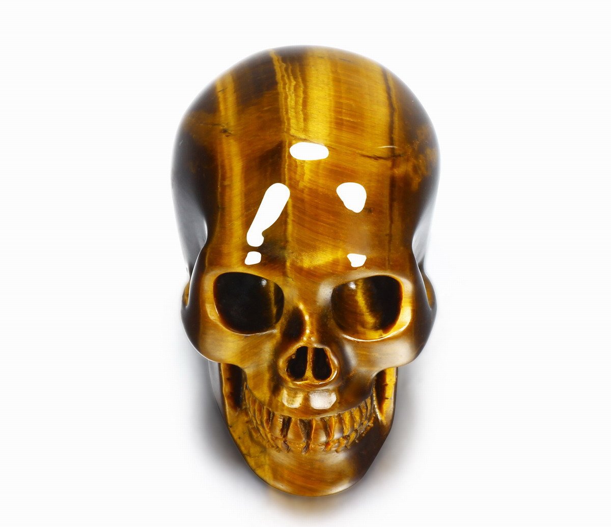 Skullis 2.0" Gold Tiger Eye Crystal Skull, Hand Carved Gemstone Fine Art Sculpture, Reiki Healing Stone Statue.780A