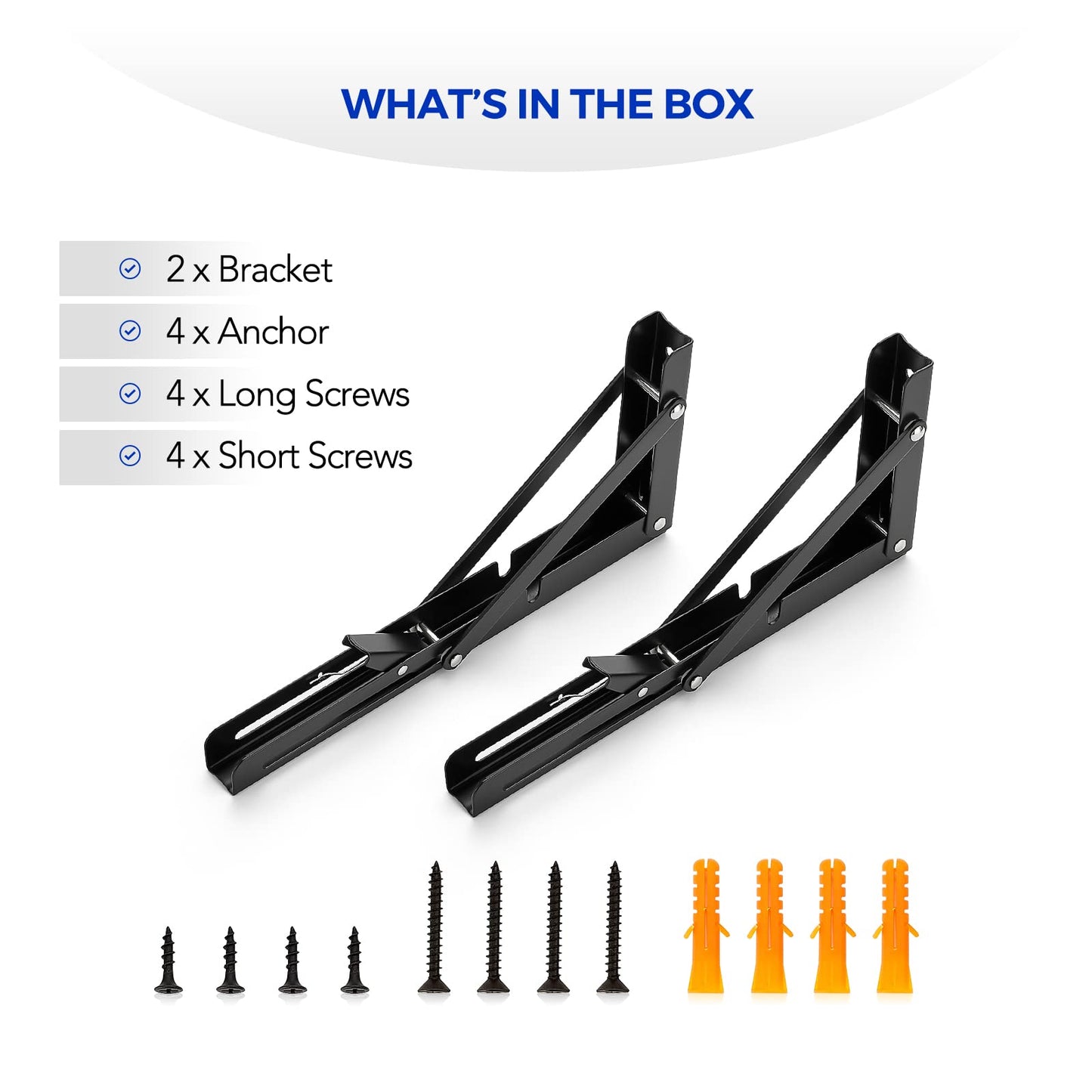Ravinte 10 Inch Folding Shelf Brackets - Matte Black Collapsible Heavy Duty Brackets for Table Bench - Space Saving, 2 Pack ﻿
