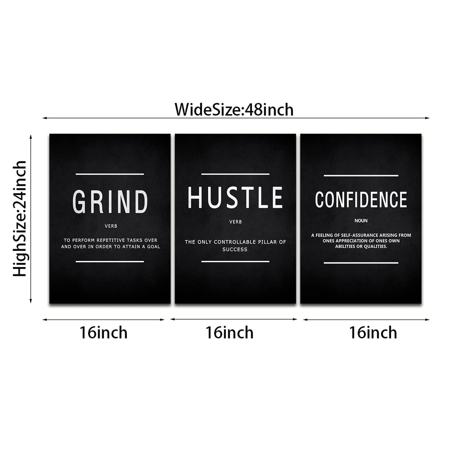 KAWAHONE Canvas Painting Wall Art, Grind Hustle Execution Motivational Wall Art Decoration Posters Prints for Living Room Bedroom, Office Decor, Gallery-Wrapped Canvas Art Set Framed Ready to Hang