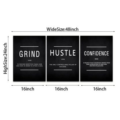 KAWAHONE Canvas Painting Wall Art, Grind Hustle Execution Motivational Wall Art Decoration Posters Prints for Living Room Bedroom, Office Decor, Gallery-Wrapped Canvas Art Set Framed Ready to Hang