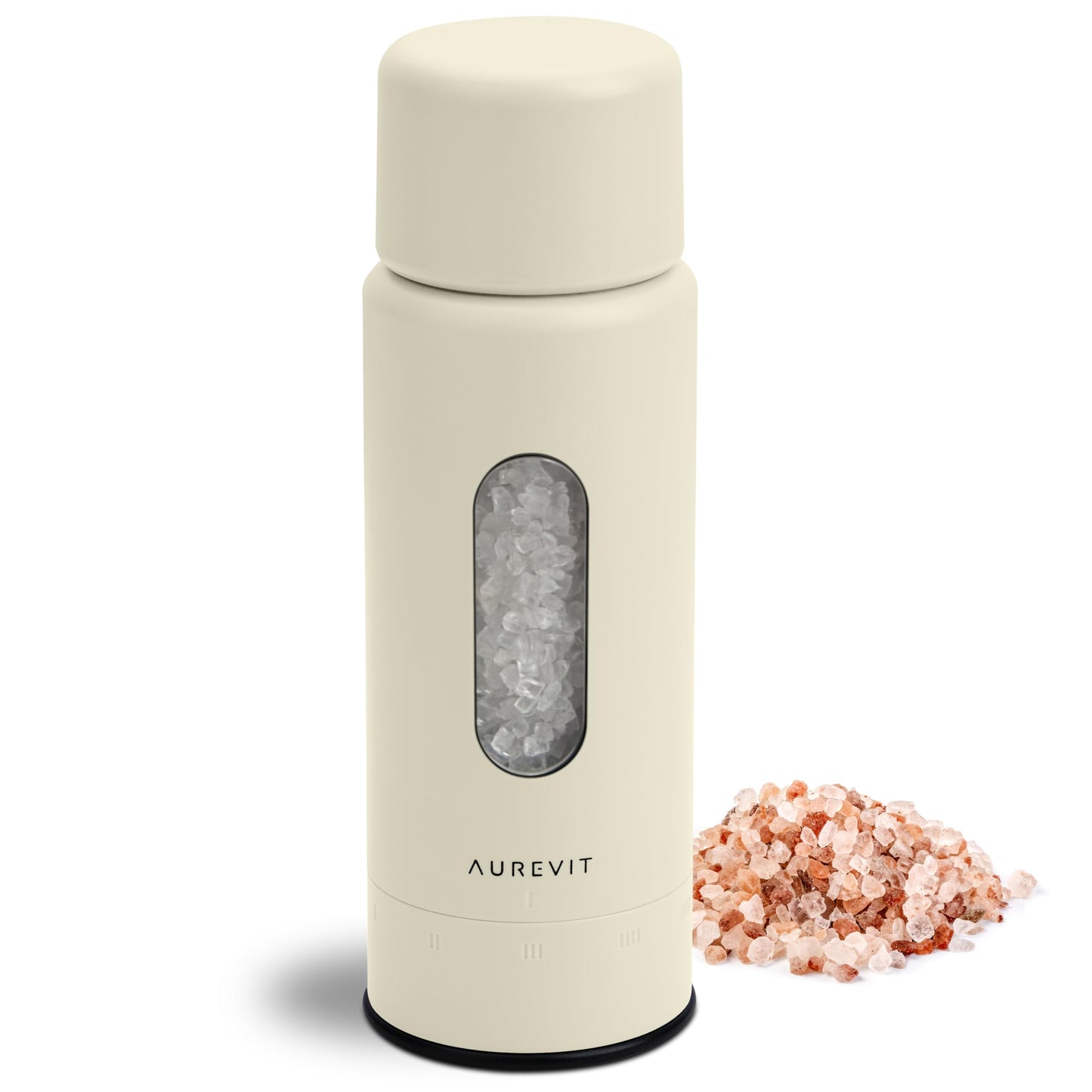 Aurevit Manual Salt Grinder, Single Salt Mill with Ceramic Grinding Core, External Adjustable Coarseness, Refillable, Durable Design (Buttercream)