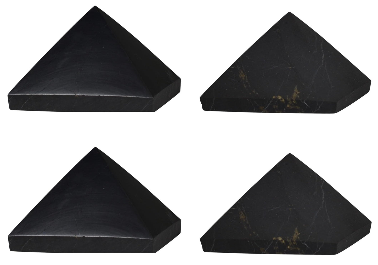 Shungite World 4 pcs Authentic Shungite Pyramids Set Polished and Unpolished 40 mm / 1.57" Chakra Energy Natural Healing Crystal Home Office Protection Desk Decor Meditation Reiki Grounding Stone