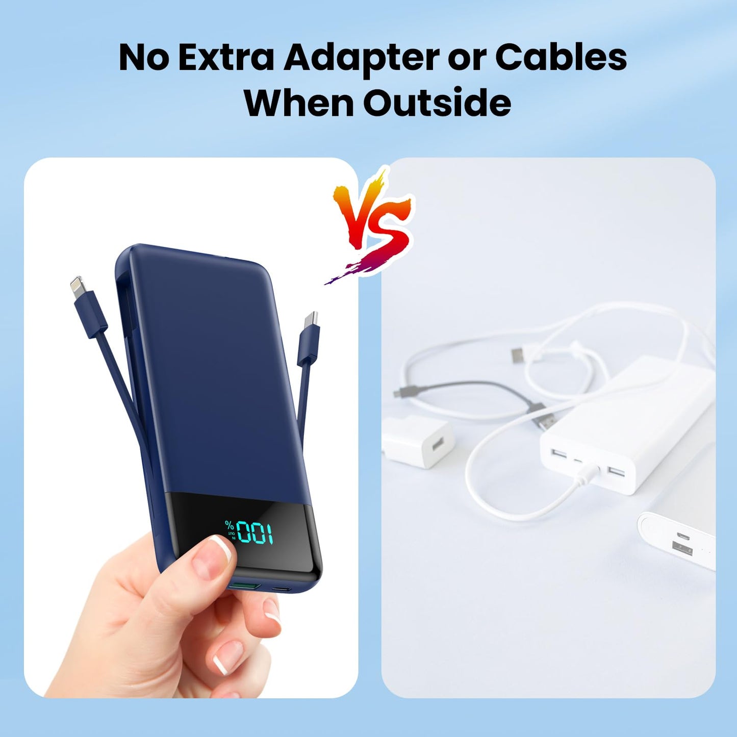 Portable Charger 50800mAh Power Bank with 3 Built in Cables,25W PD QC4.0 Fast Charging USB C Battery Pack,6 Outputs 2 Inputs Travel Essentials Portable Phone Charger for iPhone 17/16/15,Google,Android