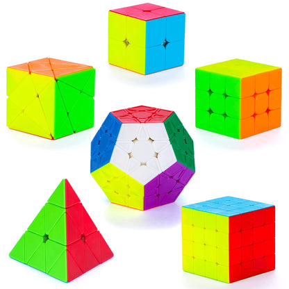 Coolzon Magic Cube Set, 6 Pack Speed Puzzles 2x2x2, 3x3x3, 4x4x4, Pyraminx, Megaminx, Skewb - Smooth, Stickerless Cubes for Kids & Adults