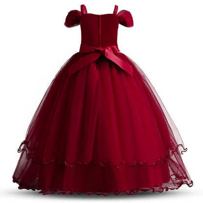 TTYAOVO Girls Applique Prom Gowns Luxury Wedding Birthday Party Princess Long Dresses Size(160) 11-12 Years Red