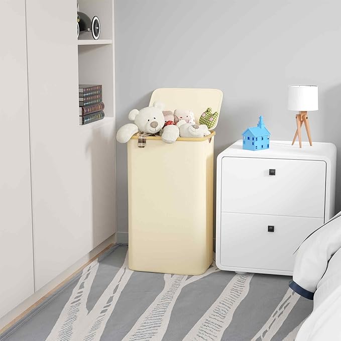 SUOCO Laundry Hamper with Lid, 29 Gal Clothes Basket with Bamboo Handles