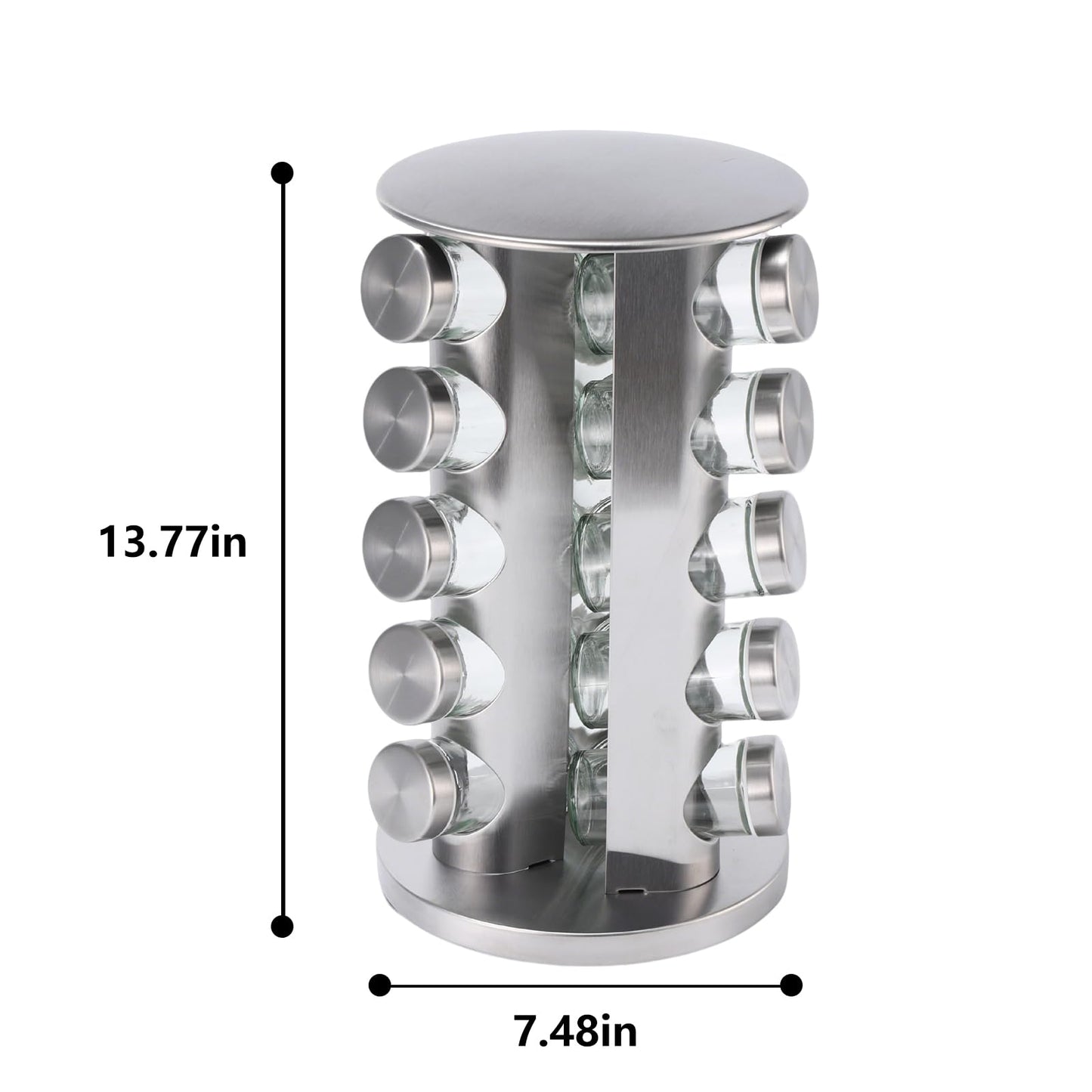 Wintline 20-Jar Revolving Spice Rack, Stainless Steel Seasoning Organizer for Cabinet or Countertop, with Black Caps