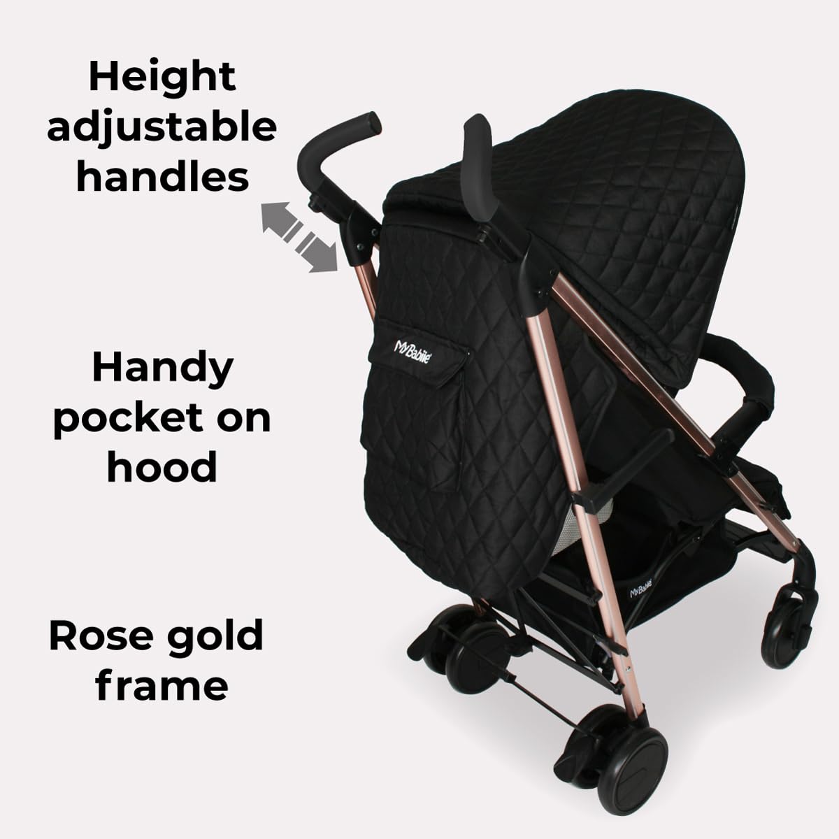 My Babiie MB51 Stroller – from Birth to 4 Years (22kg), Lightweight, Umbrella Fold, Travel Buggy for Toddlers, Pushchair Includes Footmuff, Cup Holder, Rain Cover - Black Quilted