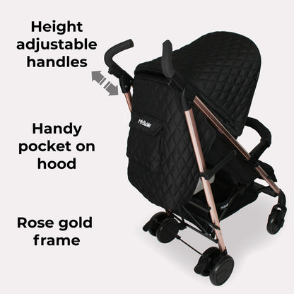 My Babiie MB51 Stroller – from Birth to 4 Years (22kg), Lightweight, Umbrella Fold, Travel Buggy for Toddlers, Pushchair Includes Footmuff, Cup Holder, Rain Cover - Black Quilted