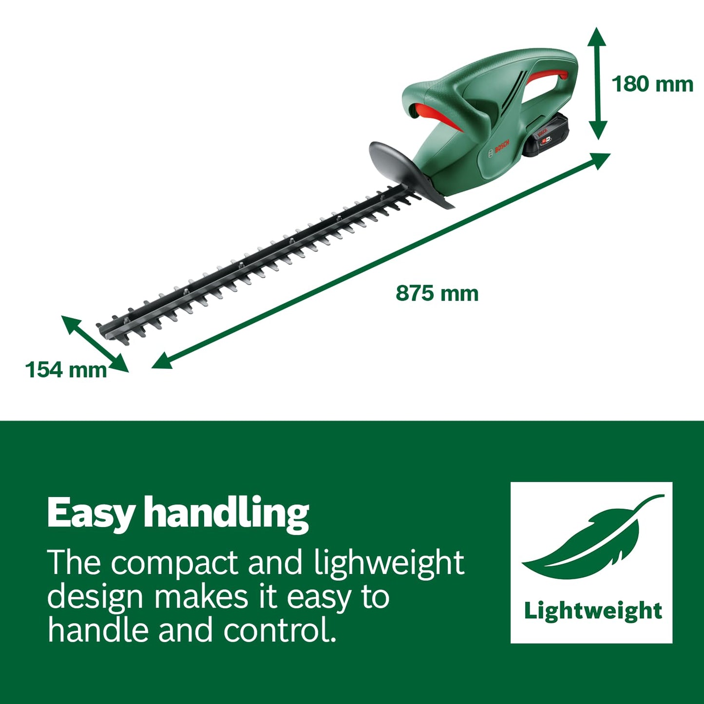 Bosch Cordless Hedge Cutter EasyHedgeCut 18V-44-11 (1x 2.0 Ah Battery; 18 Volt System; Blade Length 44 cm; for Trimming Smaller Hedges; in Carton Packaging)