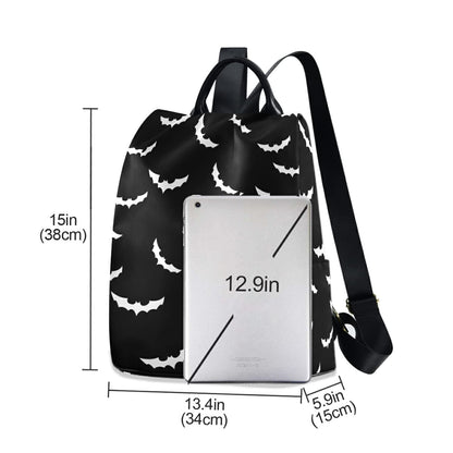 CBBYY Bats Halloween Backpack Purse for Women Nylon Anti-theft Travel Backpack Lightweight Shoulder Bag with Plush Ball Keychain