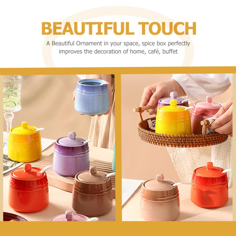 Luxshiny Ceramic Seasoning Jar with Spoon 2.24 Inch Spice Canister for Salt Sugar Condiment Storage Kitchen Container for Home Use