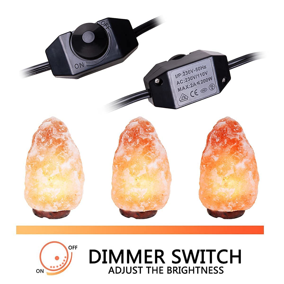 OHLGT Himalayan Salt Lamp Cord Replacement with Dimmer Switch(2-Pack) and E12 Halogen Salt Lamp Bulbs(6-Pack) New Series (5 Feet Cord & 3.34 Inch Base)