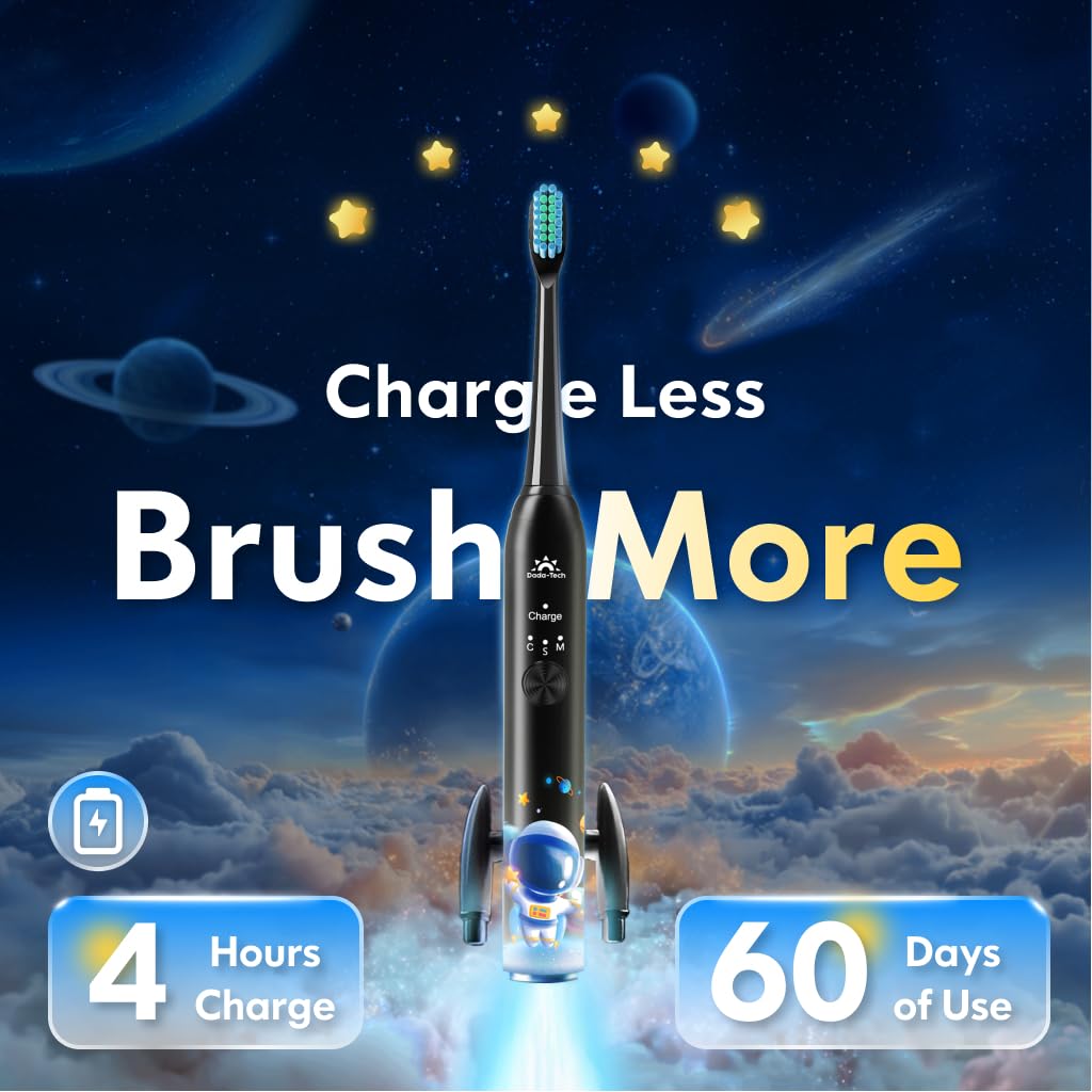 Kids Electric Toothbrush 3-5-6-12 Rechargeable Childrens Electric Toothbrush with Timer 3 Modes Habit-Forming Stickers 31000VPM Power for Boys Junior Kids Sonic Toothbrush (Astronaut Black)