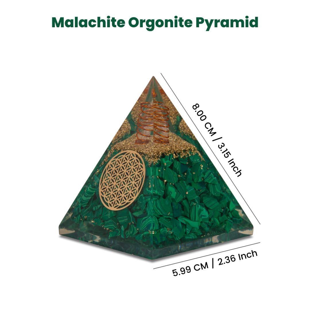 Agate Mart Malachite Orgonite Pyramids with Black Tourmaline Pendant - Healing Crystals for Success - Enhance Meditation with Orgonite Energy