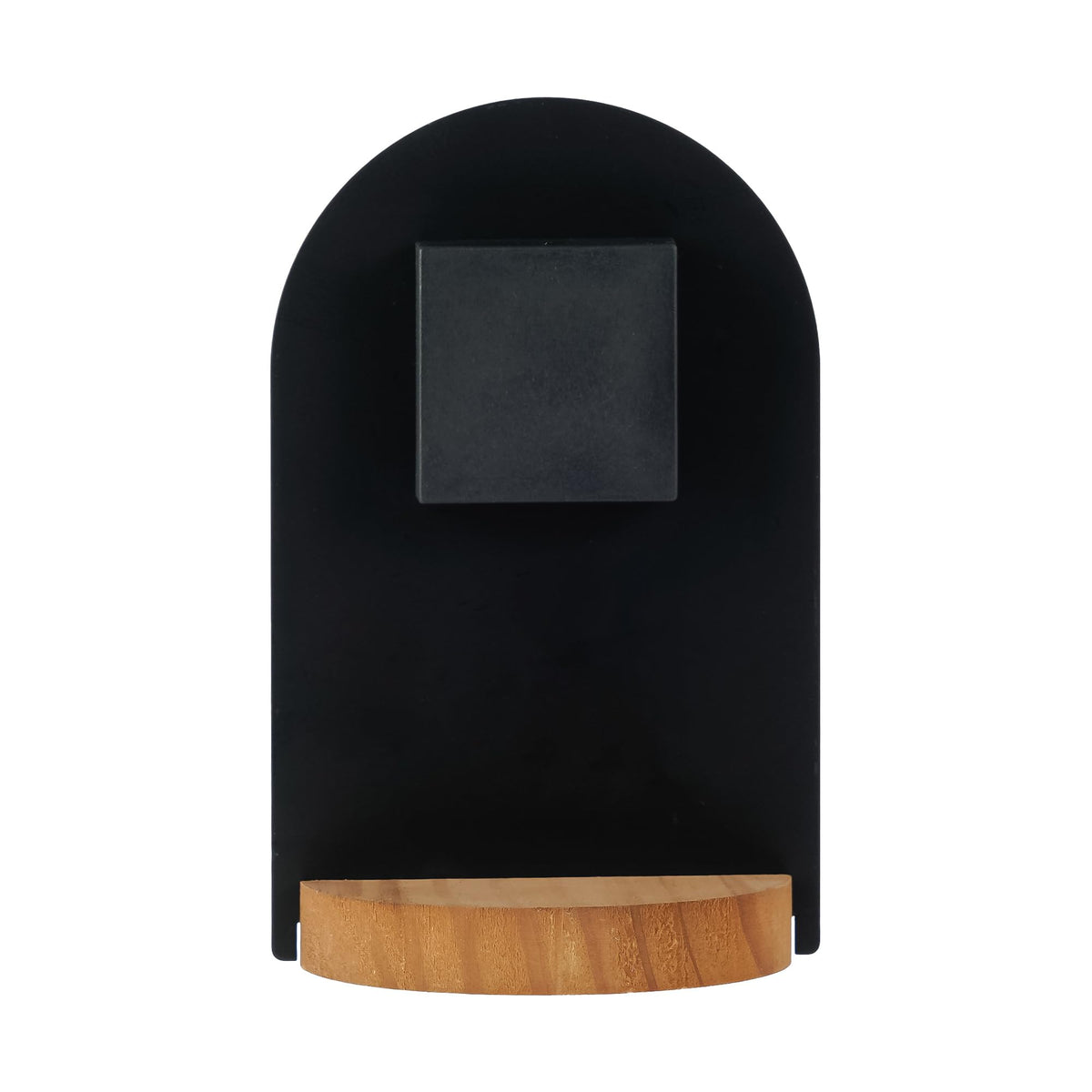 SOFFEE DESIGN One-Piece Table Clock Iron Sheet with Wooden Base Ins Style, Desktop Clock Non Ticking Battery Operated for Living Room Bedroom Home Decor, Black
