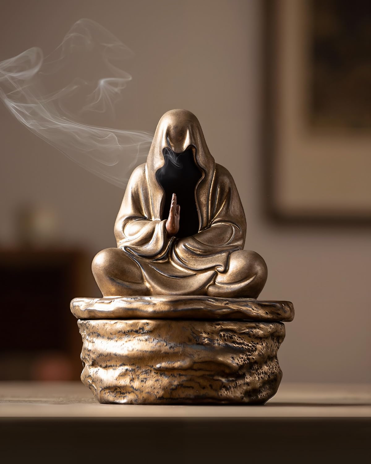 TEAVOR Ceramic Incense Burner for Cone & Coil – Faceless Buddha Statue for Protection, Evil Spirit Cleansing & Zen Meditation, Home Decor to Ward Off Negativity