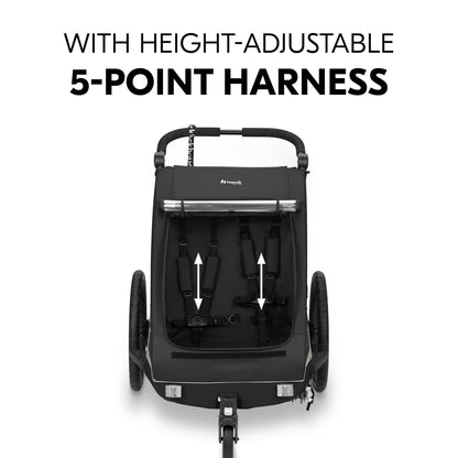 hauck Dryk Duo Plus, Black - 2in1 Kids Bike Trailer & Pushchair with Suspension 2 Seats Folding Bicycle Trailer with XL Storage, Tow Bar, Hitch, Pennant, Stroller Wheel & LED Rear Light