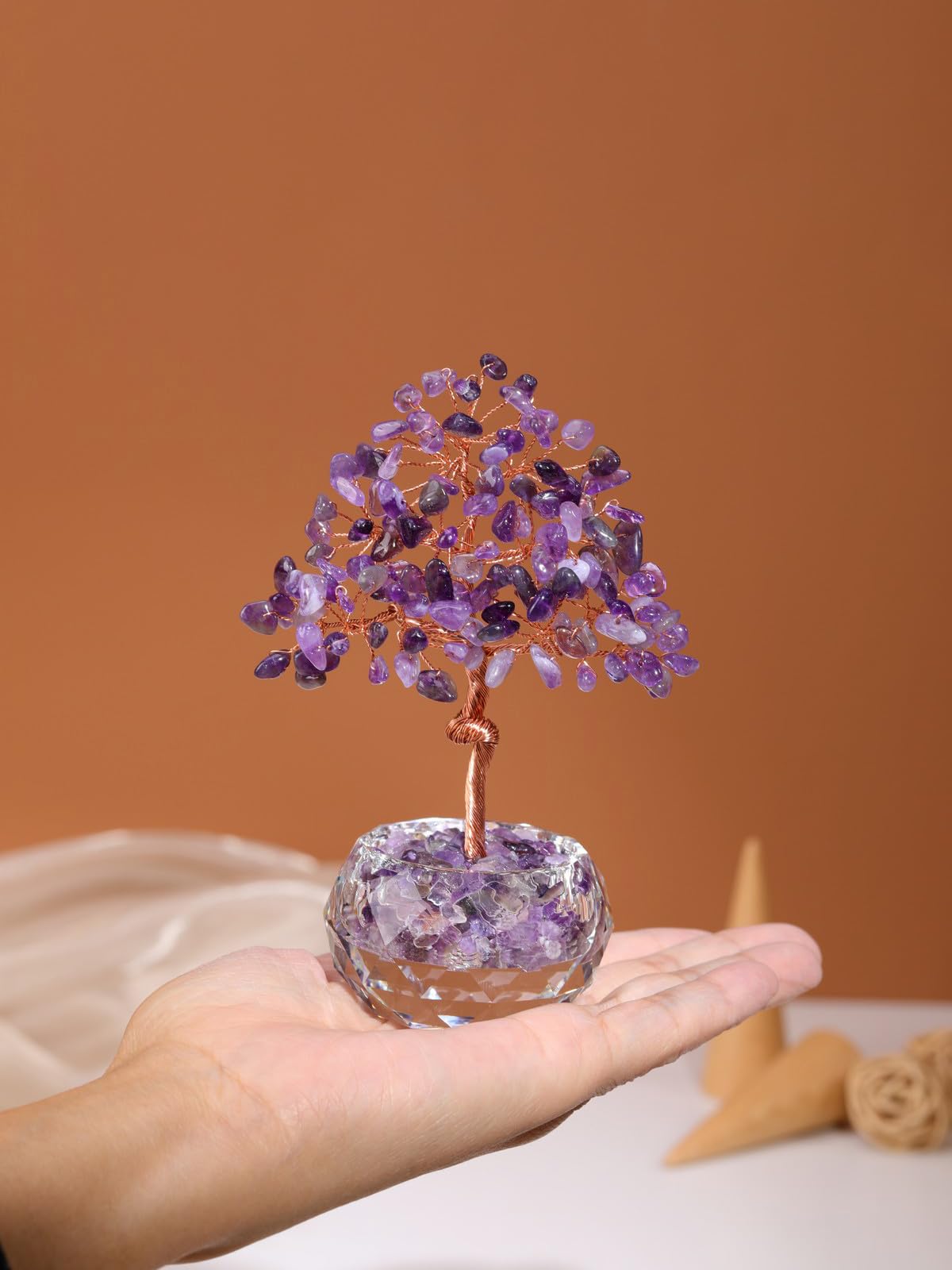 Jovivi Large Amethyst Crystals Tree, 5.51"-5.91" Natural Crystal Healing Stones Tree Glass Bowl Base Gemstone Money Trees Feng Shui Good Luck Home Desk Decor