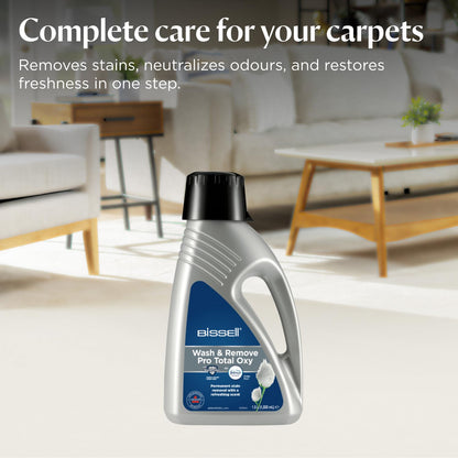 BISSELL Wash & Remove Pro Total, with Febreze, Oxy Boost, Stain Protect, Permanent Stain Remover, Upholstery Shampoo for Use with All Leading Upright Carpet Cleaners, 1.5 L, 2212E