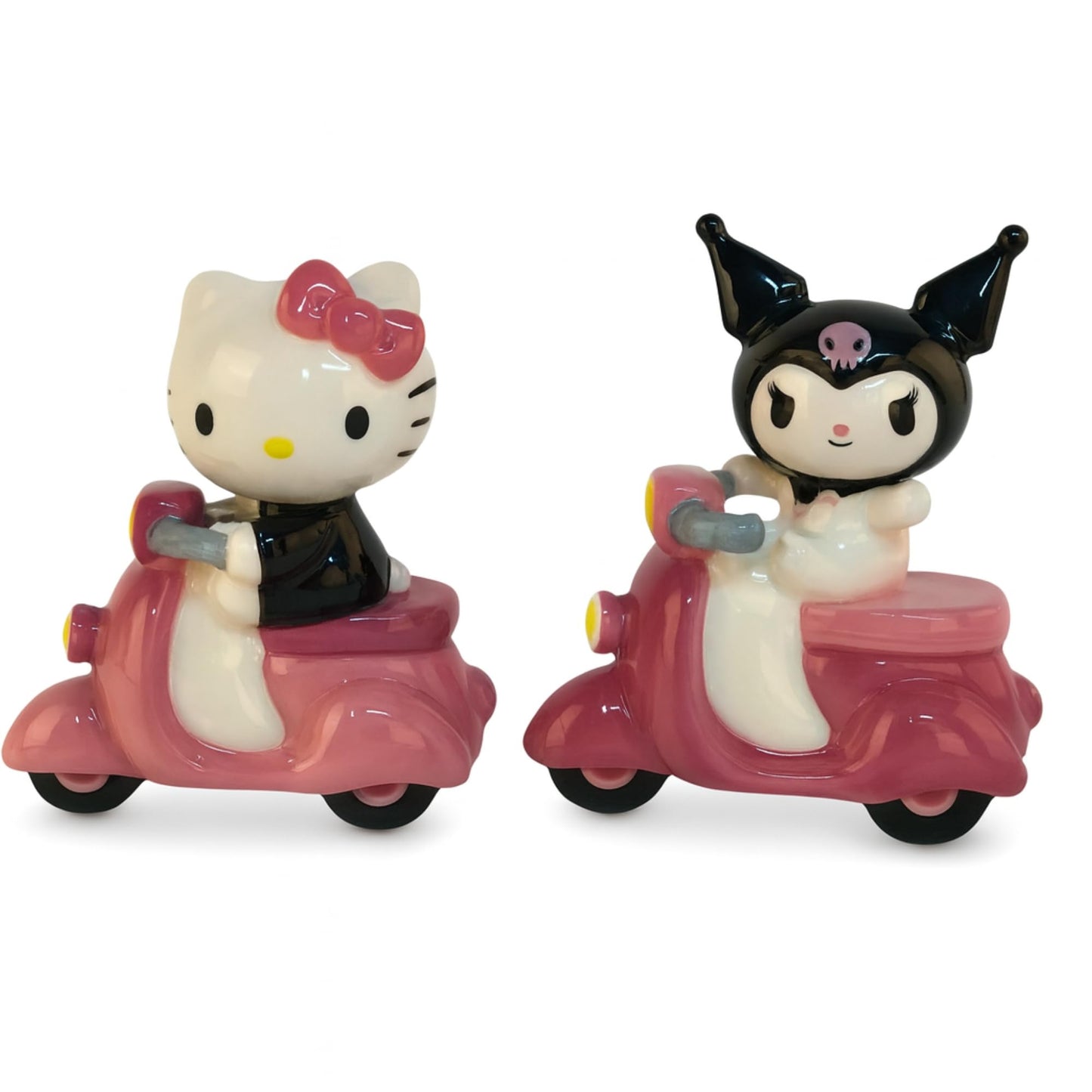 Blue Sky Clayworks Hello Kitty & Kuromi Scooter Salt and Pepper Shaker Set, 7” Licensed Sanrio Collectible