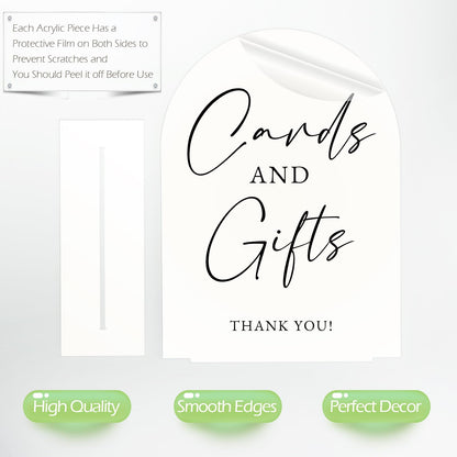 White Arch Acrylic Wedding Sign- 8"x10" Cards and Gifts Sign and Base,1/8" Thick | Modern Calligraphy Arched Acrylic Table Sign for Wedding & Event Party (Cards and Gifts, 8"x10")