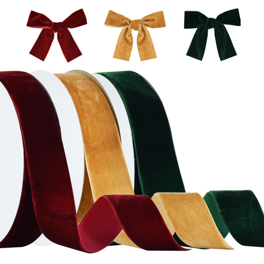 TONIFUL Velvet Ribbons Set, 1" x 30Yd, Khaki, Red, Green, 3 Colors, 10Yd/roll, for Christmas Wreath Decoration Handmade Craft Ornaments Gift Wrapping Bow Making & Valentine's Day Bouquet Wrap