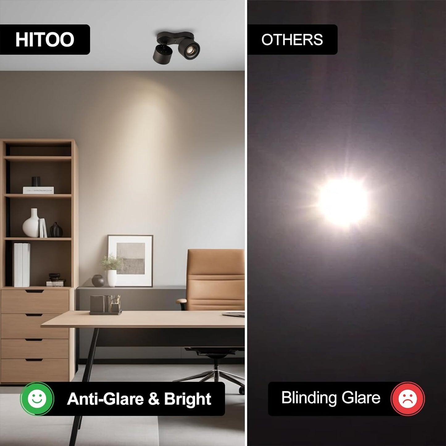 HITOO Ceiling spot Lights Indoor, Ceiling Accent Lights 3000-6000K Selectable, 20W Dual Head LED Spot Lights, CRI 98, 220° Directional, Black Ceiling Spotlight for Kitchen, Plant, Living Room