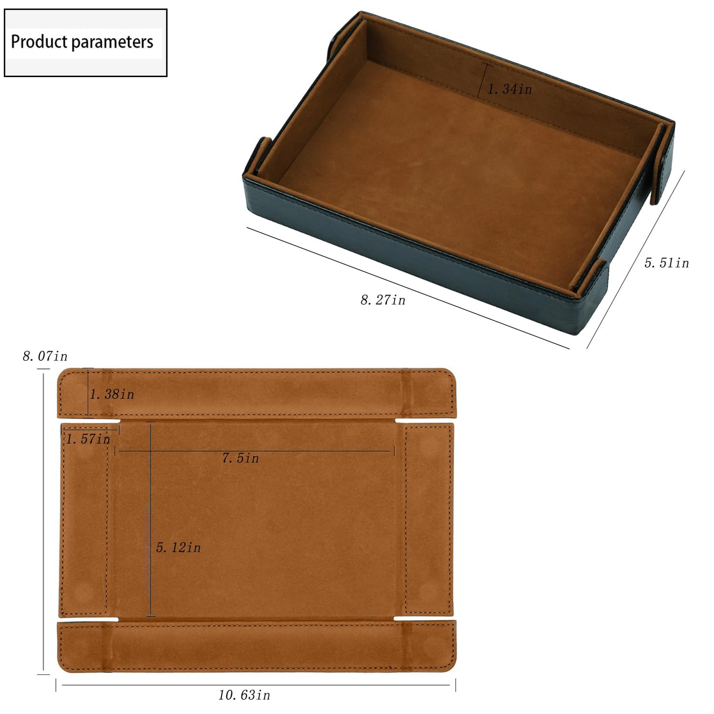 Socospace Valet Tray Desktop Storage Organizer Catchall Tray for Jewelry, Wallets, Watches, Keys, Coins, Phones, Glasses - Perfect for Nightstand, Desktop, Entryway table