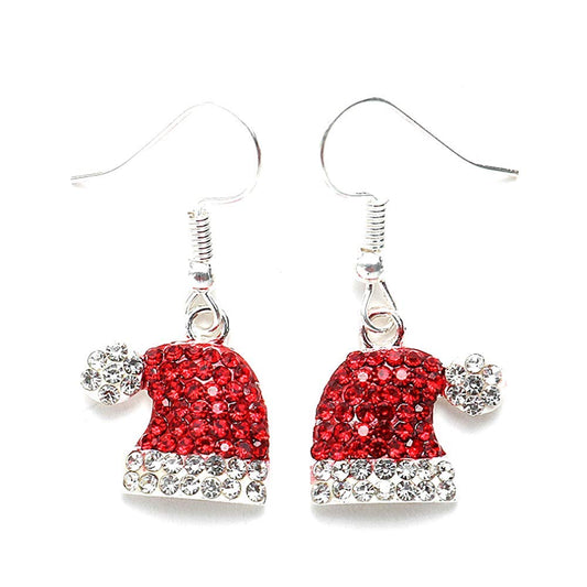 Christmas Dangle Earrings Holiday Party Drop Earrings Enamel Crystal Santa Claus Bell Hat Earring Cute Costume Jewelry Women (Christmas hat earring)