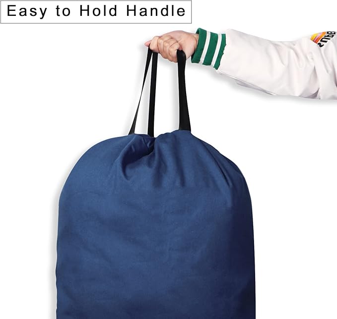 Cotton Canvas Laundry Bag with Handles & Drawstring Straps, Heavy Duty Extra