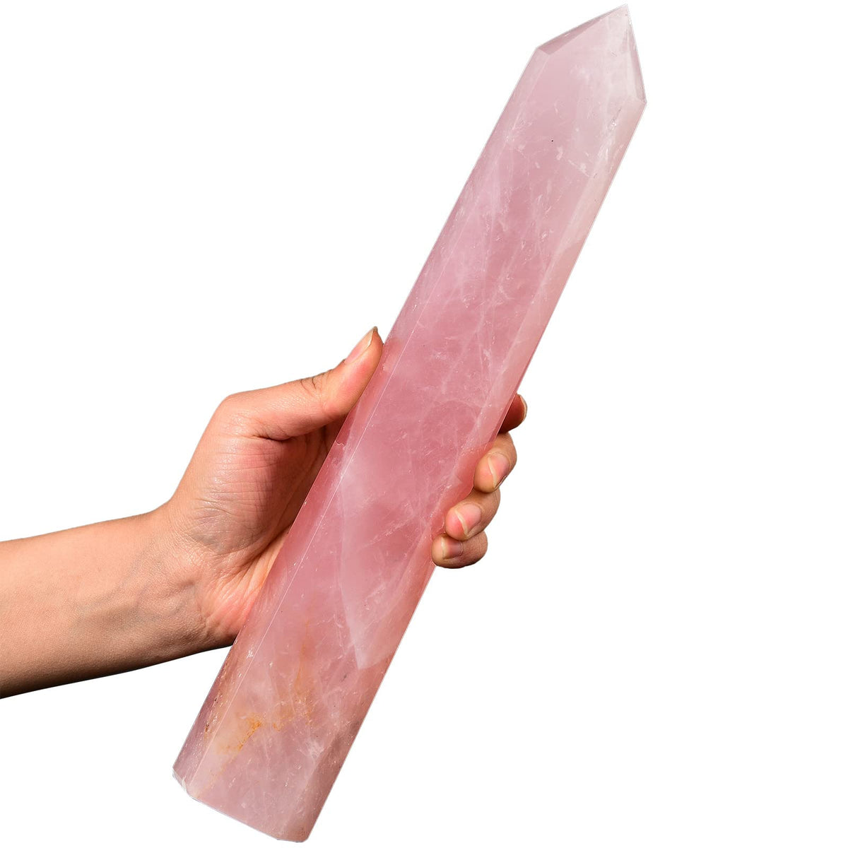 AMOYSTONE Large Healing Crystal Obelisk Tower Rose Quartz Point Wand Crystal Decor Reiki Gifts for Bignners 2.6-3.0 LBS