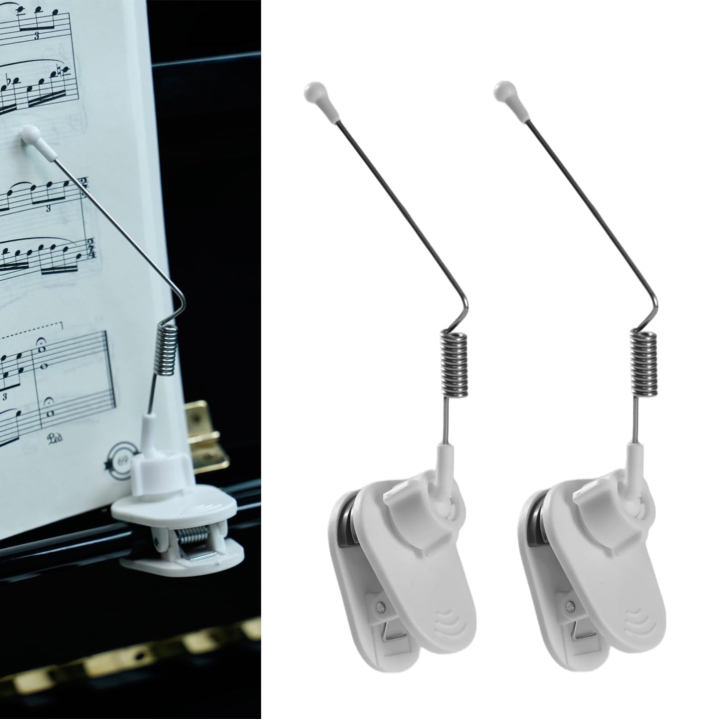 Piano Music Book Clip - Page Holder for Music Stand, Sheet Music Holders for Piano, Keyboard, Binders and Books, Essential Piano Accessories & Gift for Piano Players (White)