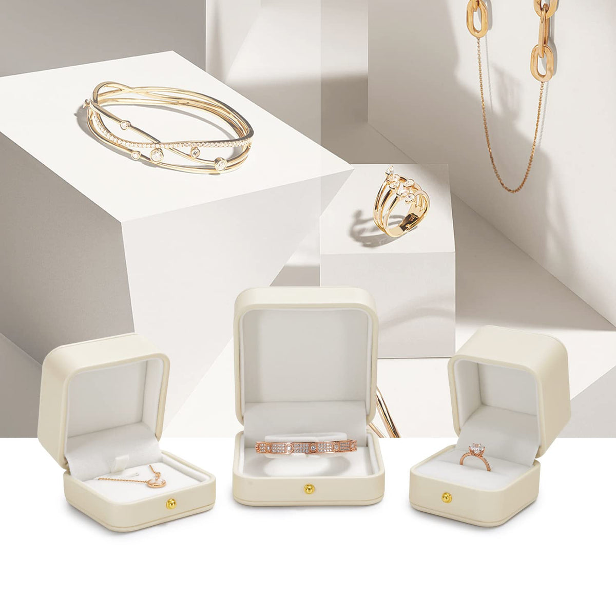 Oirlv Premium Leather Necklace Gift Box White Necklace Boxes for Jewelry Gift Velvet Interior Pendant Box