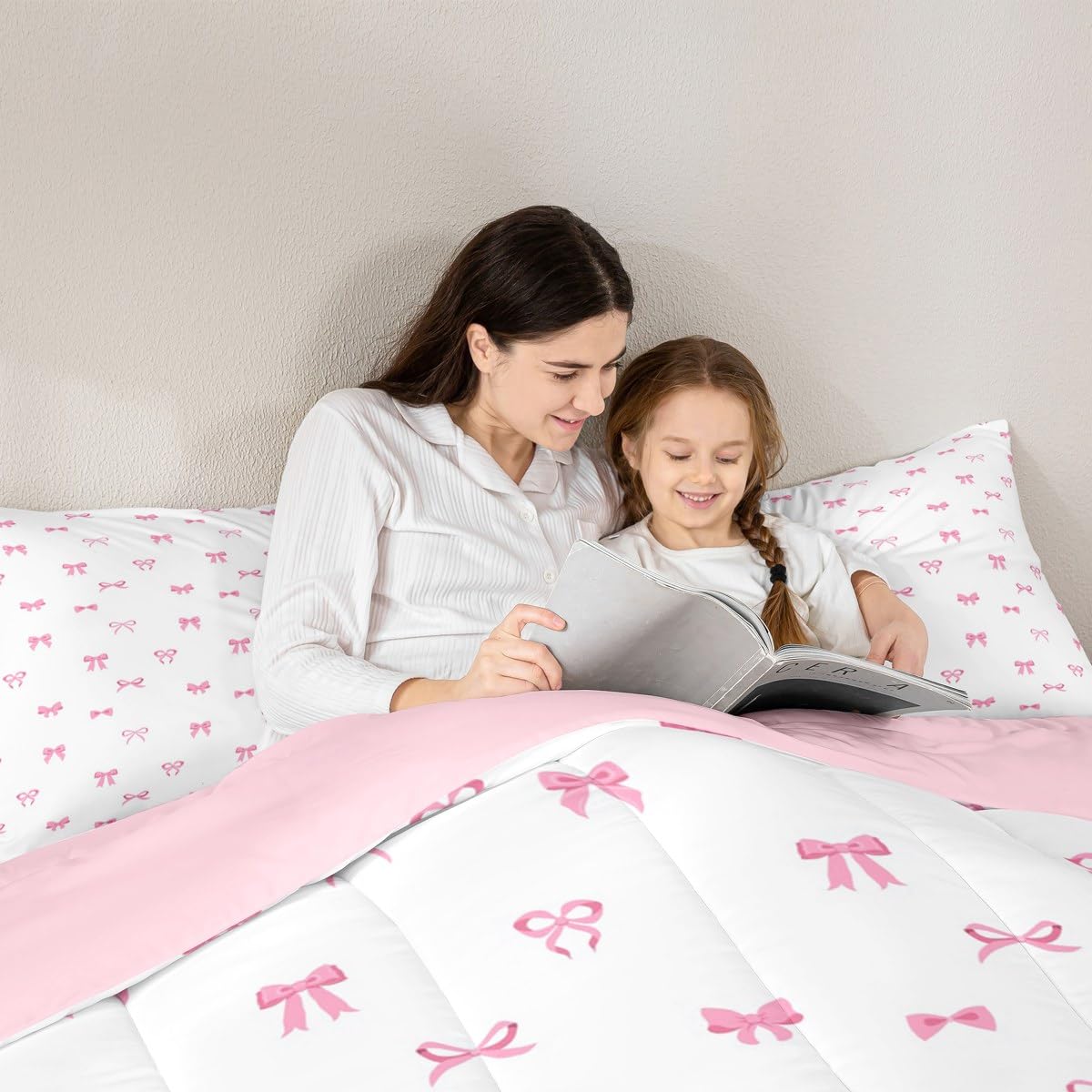 Erosebridal Bow Comforter Set Full Size, Girls Pink Bow Bedding for Kids Women Ultra Soft Cute Bowknot Comforter Kawaii Room Decor Duvet Set Coquette Princess Bowtie Quilt with 2 Pillow Cases