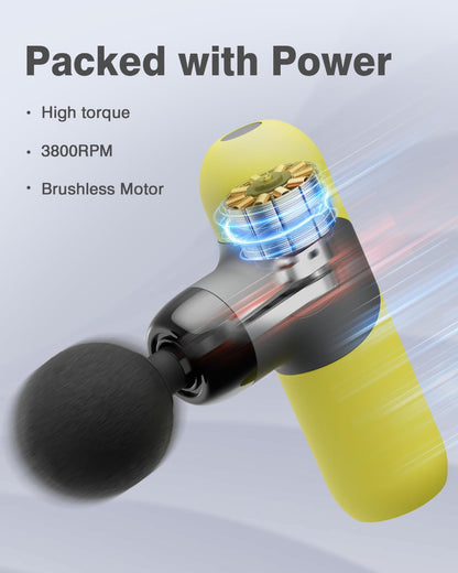 Mini Massage Gun, Percussion Muscle Massager for Back Pain Relief, Compact Sports Travel Massage Gun with 6 Massage Heads 4 Speeds, Gift for Her, Home, Athletes