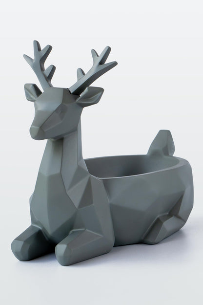 Fuzrea Low-Poly Deer Statue, Gray Resin Deer Candy Bowl & Key Holder, Reindeer Candy Dish Home Decor for Living Room, Office, Dining Table, Shelves, Entryway