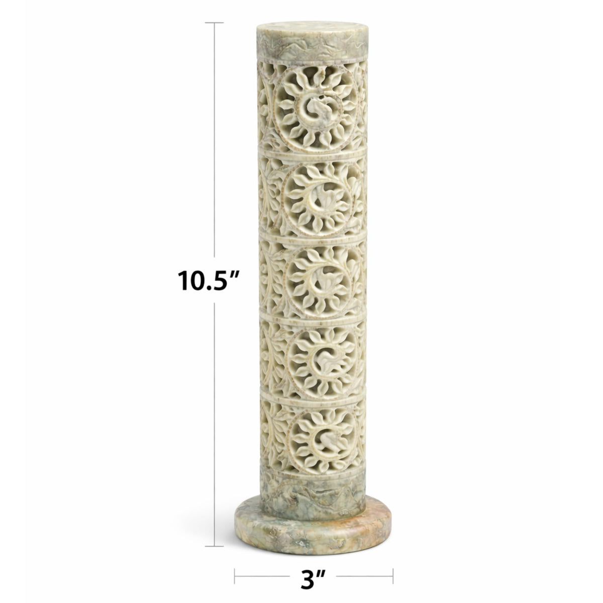 Carry Me Marble Soapstone Incense Stick Holder | Candle Burner | Tea Light Holder - Perfect Handmade Floral Carving for Gifting. Decorative Home and Office Decor.(3 x 3 x 11 Inches)